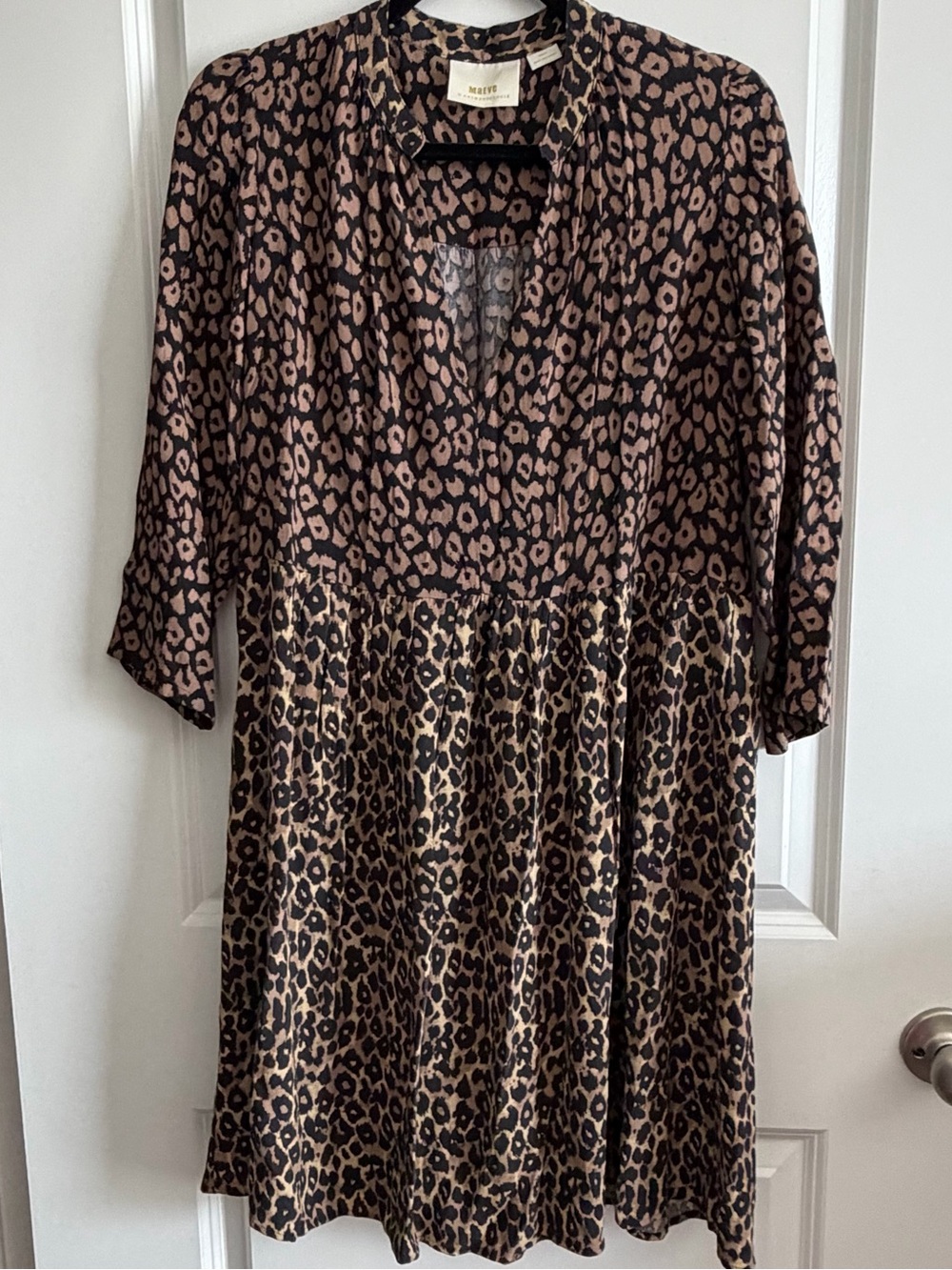 Anthropologie Maeve Mixed Leopard Tiered Dress in Black & Brown Small